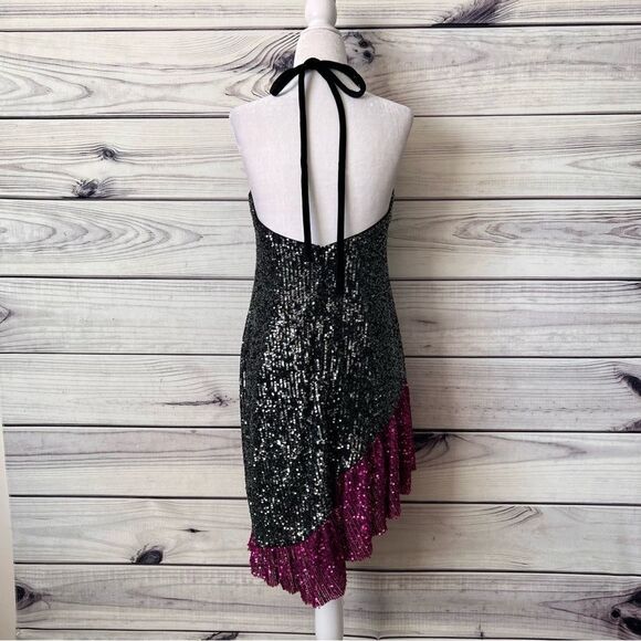 One33 Social Black & Purple Sequin Colorblock Backless Halter Dress - Picture 11 of 15
